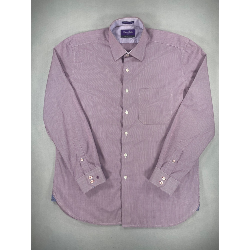 Louis Philippe City Milano Fit Purple Micro Check Dress Shirt Mens 42cm L